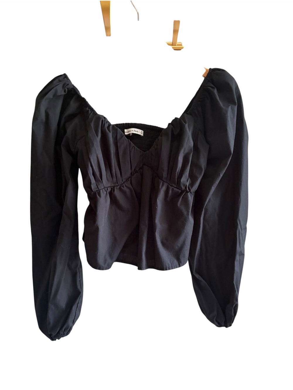 ABERCROMBIE & FITCH Black Puff Sleeve Peasant Milkmaid Style Bohemian Blouse - Picture 2 of 5